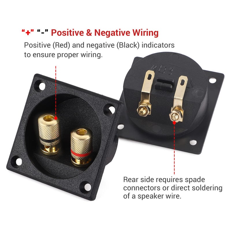 Facmogu 2PCS 2.2 Inch Square 2-Way Speaker Box Terminal Cup with Banana Plugs, Screw Type Binding Post Subwoofer Box Speaker Terminal Plates for DIY Home Car Stereo Subwoofer - Image 3